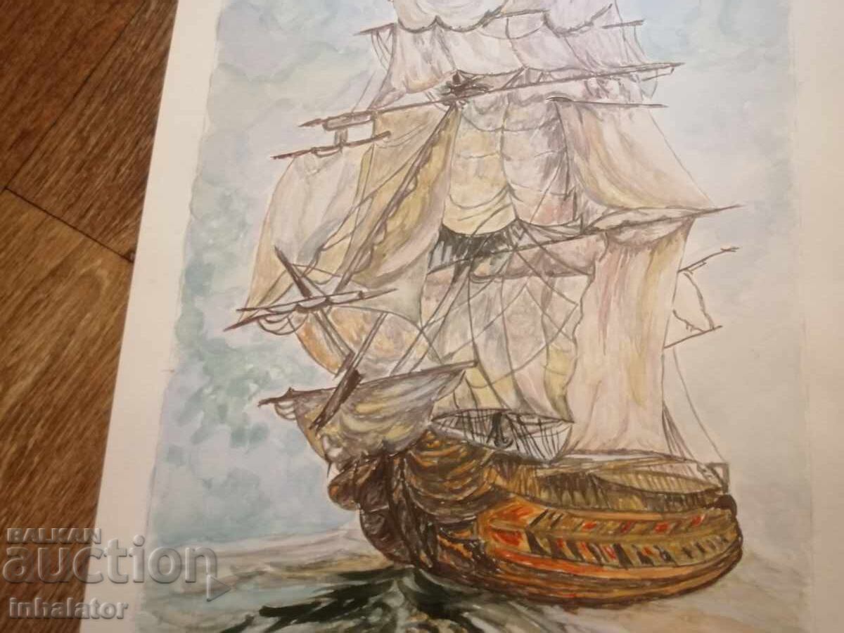 Παράδοση Ακουαρέλα Ιστιοφόρο 30 - 43.5 εκ