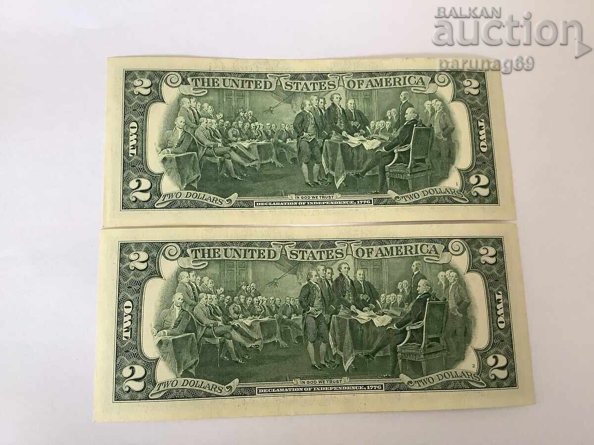 USA 2 Dollar 2009 UNC with consecutive serial numbers, 2 pieces with price 13.50 BGN | € 6.90 USA 2 Dollar 2009 UNC with consecutive serial numbers, 2 pieces with price 13.50 BGN | € 6.90