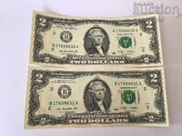 USA 2 Dollar 2009 UNC with consecutive serial numbers, 2 pieces