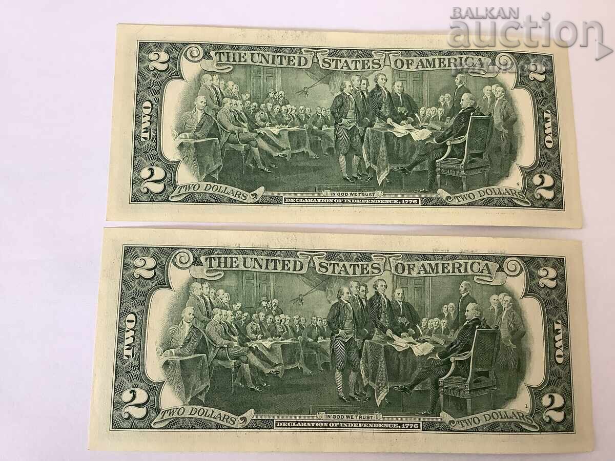 USA 2 Dollar 2009 UNC with consecutive serial numbers, 2 pieces with price 13.50 BGN | € 6.90 USA 2 Dollar 2009 UNC with consecutive serial numbers, 2 pieces with price 13.50 BGN | € 6.90