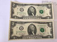 USA 2 Dollar 2009 UNC with consecutive serial numbers, 2 pieces