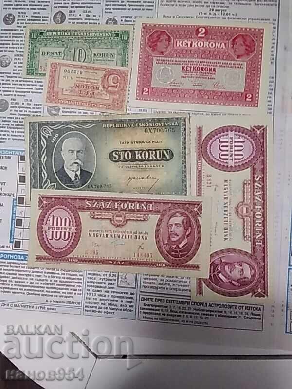 Lot of banknotes Czech Republic and Hungary