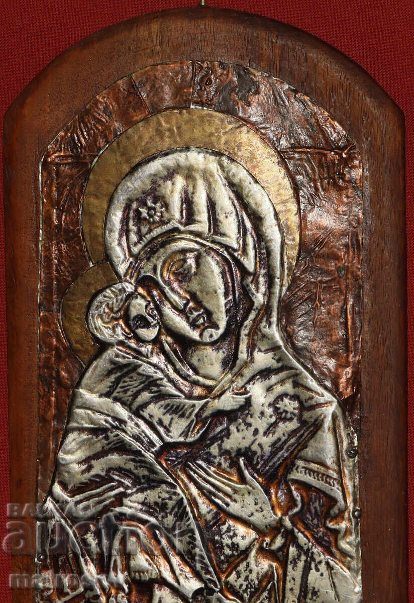 Auction  Handmade metal icon of the Virgin Mary and Child
