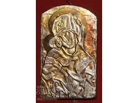 Icoană metalică lucrată manual, Maica Domnului cu Pruncul