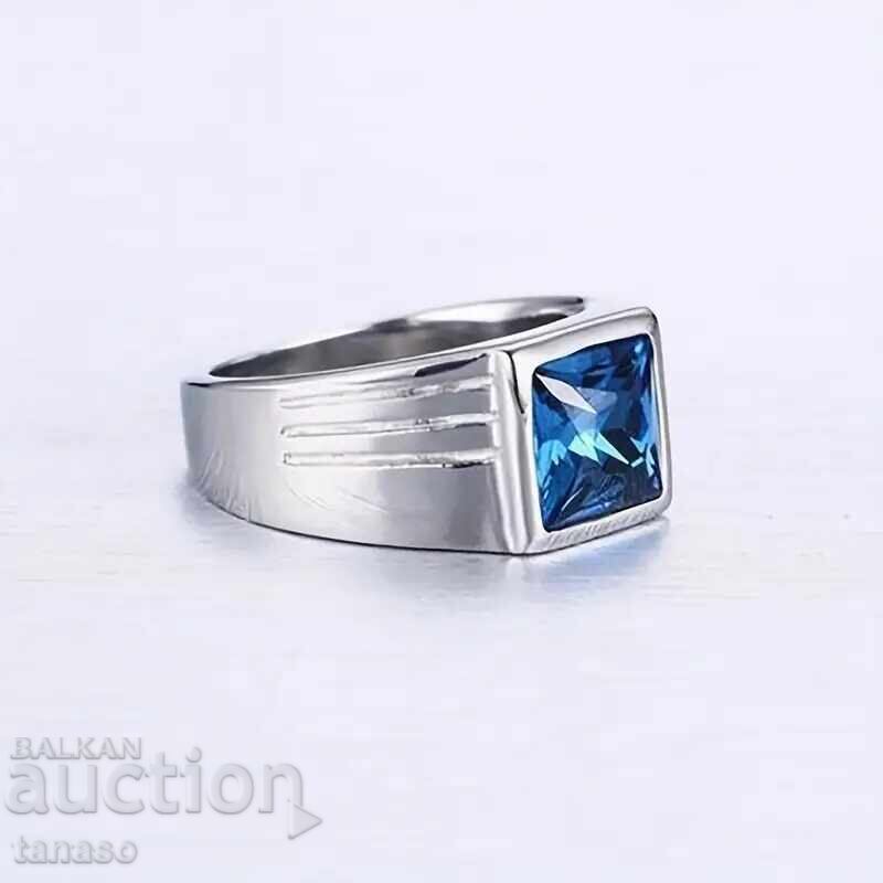 Παράδοση Ανδρικό δαχτυλίδι με ένθετο τετράγωνο μπλε ζιργκόν