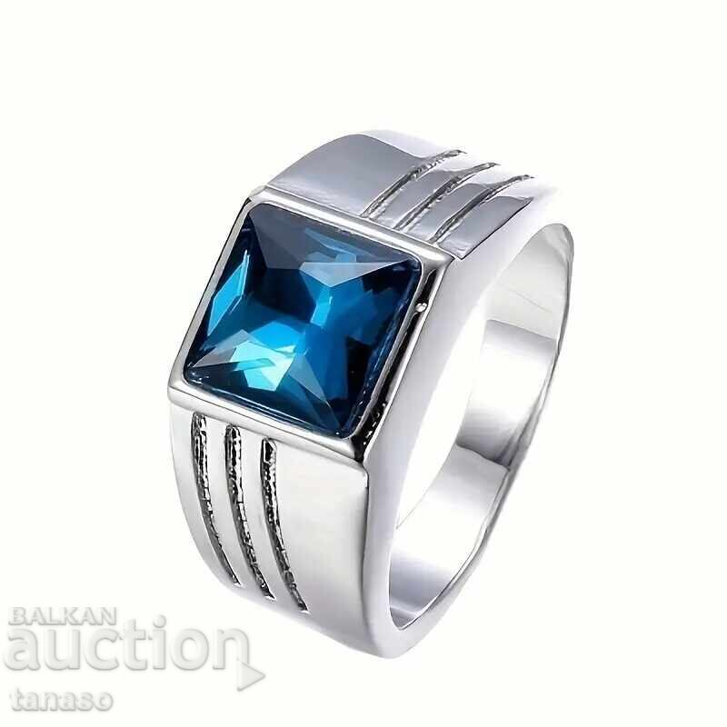 Ανδρικό δαχτυλίδι με ένθετο τετράγωνο μπλε ζιργκόν