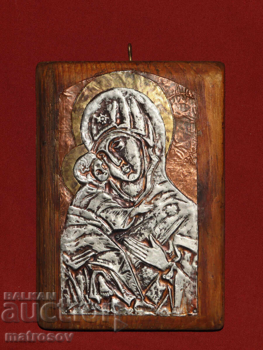 Ръчно изработена метална икона Богородица с Младенеца с цена 120.00 лв. | € 61.36