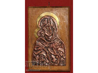 Icoană din cupru lucrată manual, Maica Domnului cu Pruncul