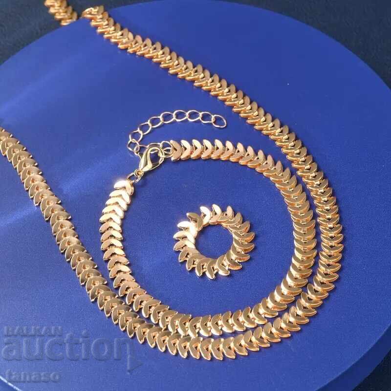 Licitație Set colier, brățară și inel pentru damă, placate cu aur