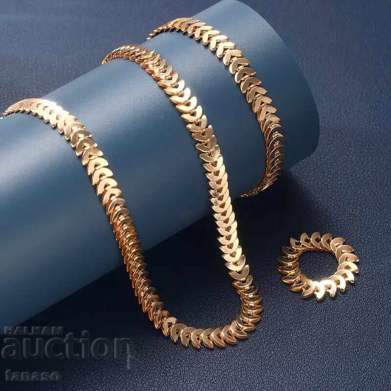 Set colier, brățară și inel pentru damă, placate cu aur