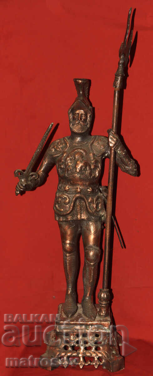 Large 85 cm copper sculpture of a warrior with a spear and sword with price 600.00 BGN | € 306.78 Large 85 cm copper sculpture of a warrior with a spear and sword with price 600.00 BGN | € 306.78