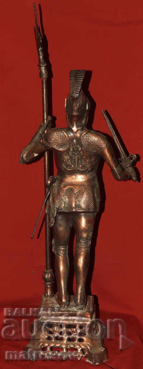 Large 85 cm copper sculpture of a warrior with a spear and sword - 5 Large 85 cm copper sculpture of a warrior with a spear and sword - 5
