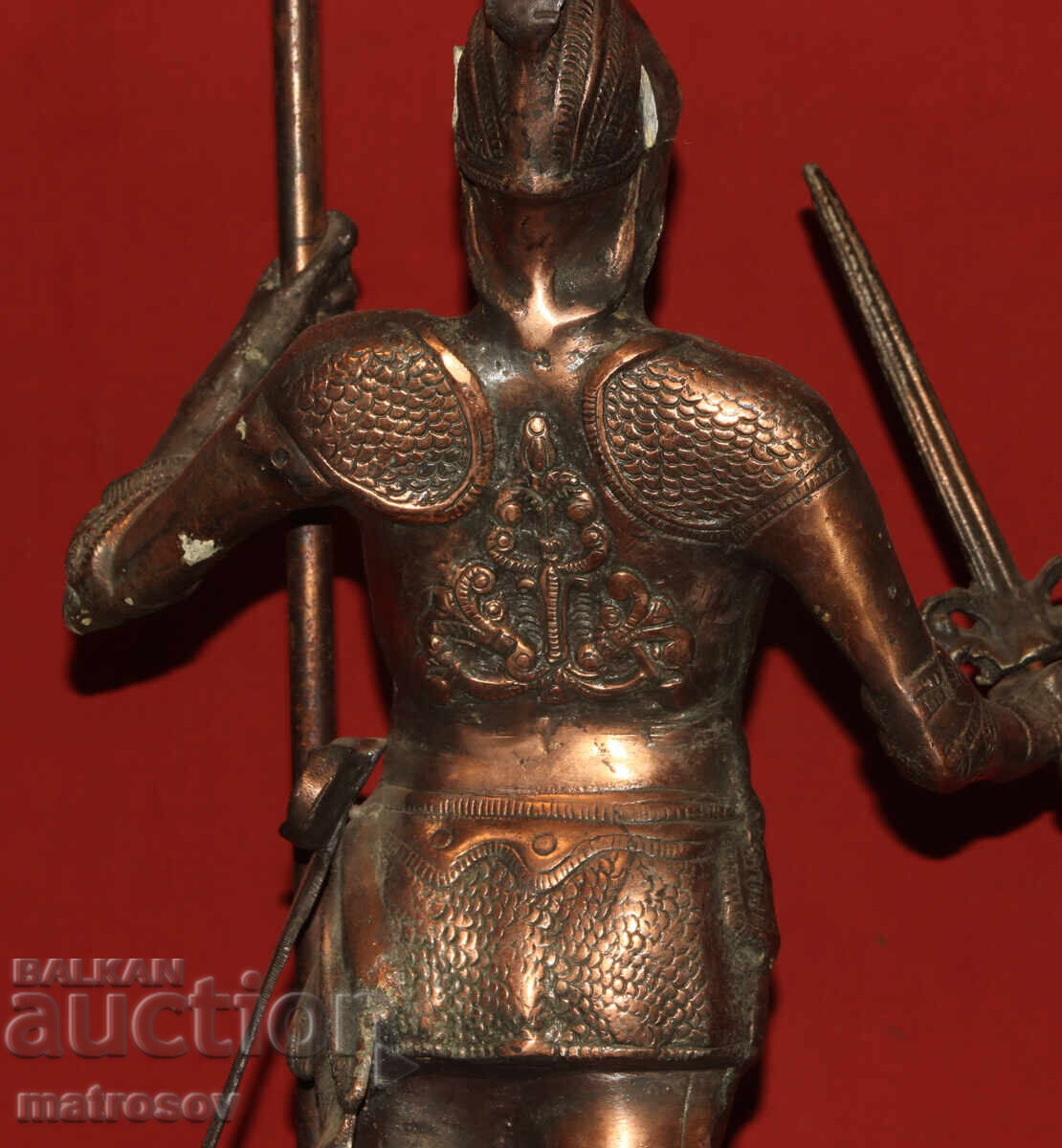 Large 85 cm copper sculpture of a warrior with a spear and sword - 6 Large 85 cm copper sculpture of a warrior with a spear and sword - 6