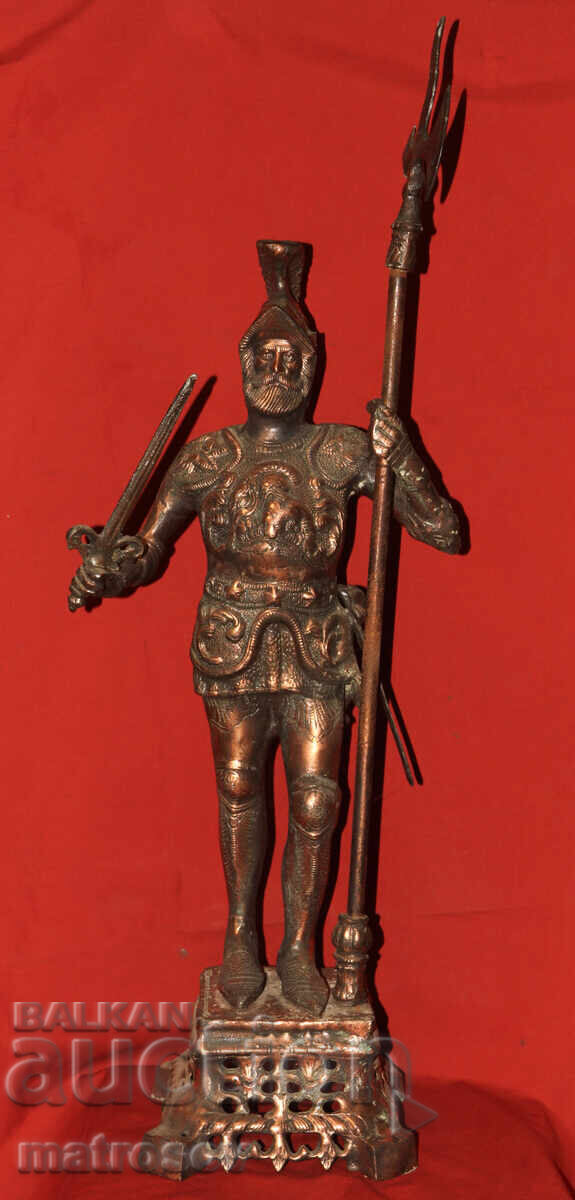 Large 85 cm copper sculpture of a warrior with a spear and sword Large 85 cm copper sculpture of a warrior with a spear and sword