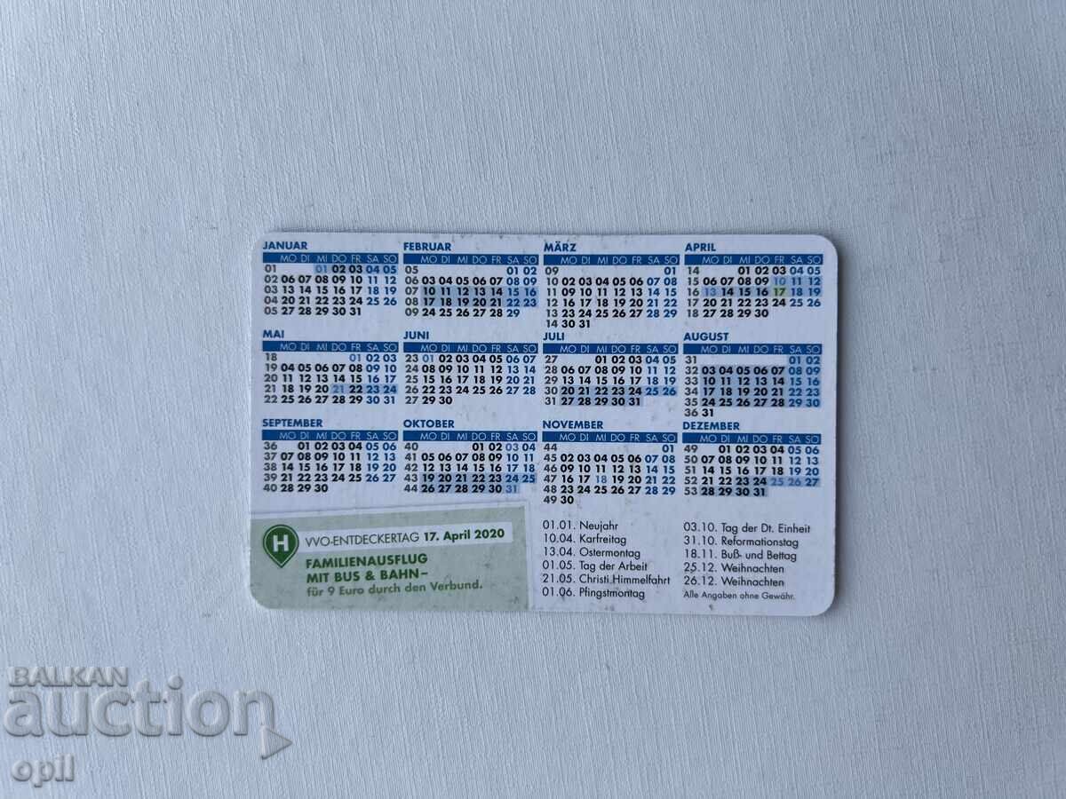 Календарче Германия 2020 с цена 0.80 лв. | € 0.41 Календарче Германия 2020 с цена 0.80 лв. | € 0.41