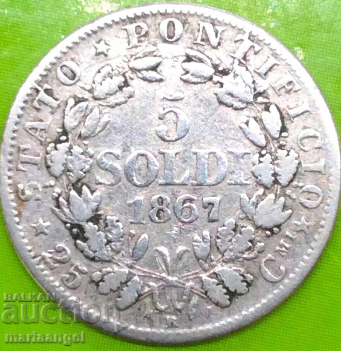 5 Soldi 1867 Vatican Pius IX Patina Silver - RARE Patina with price 39.00 BGN | € 19.94