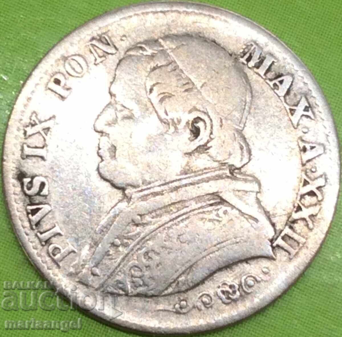 Auction  5 Soldi 1867 Vatican Pius IX Patina Silver - RARE Patina