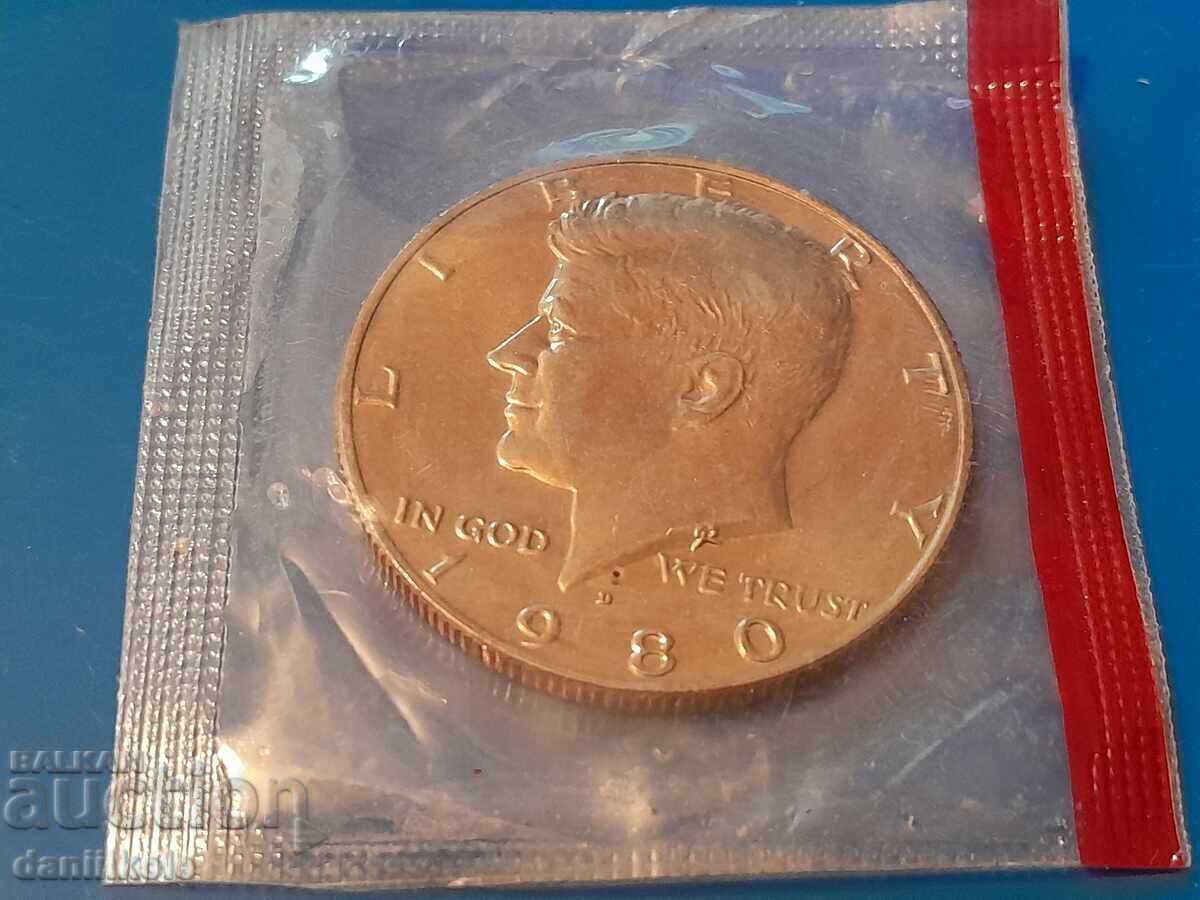 *$*Y*$* ΗΠΑ 1/2 HALF ΜΙΣΟ ΔΟΛΑΡΙΟ 1980 ΓΡΑΜΜΑ D UNC *$*Y*$* με τιμή 17.41 BGN | € 8.90