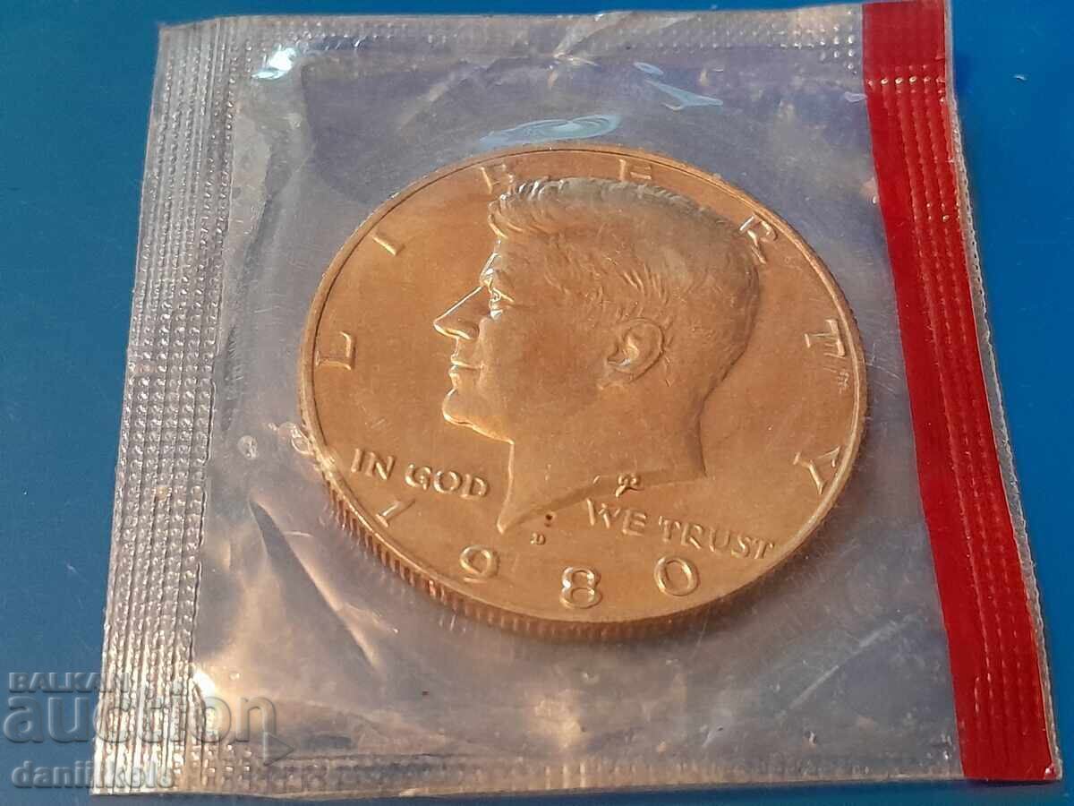 Δημοπρασία *$*Y*$* ΗΠΑ 1/2 HALF ΜΙΣΟ ΔΟΛΑΡΙΟ 1980 ΓΡΑΜΜΑ D UNC *$*Y*$*