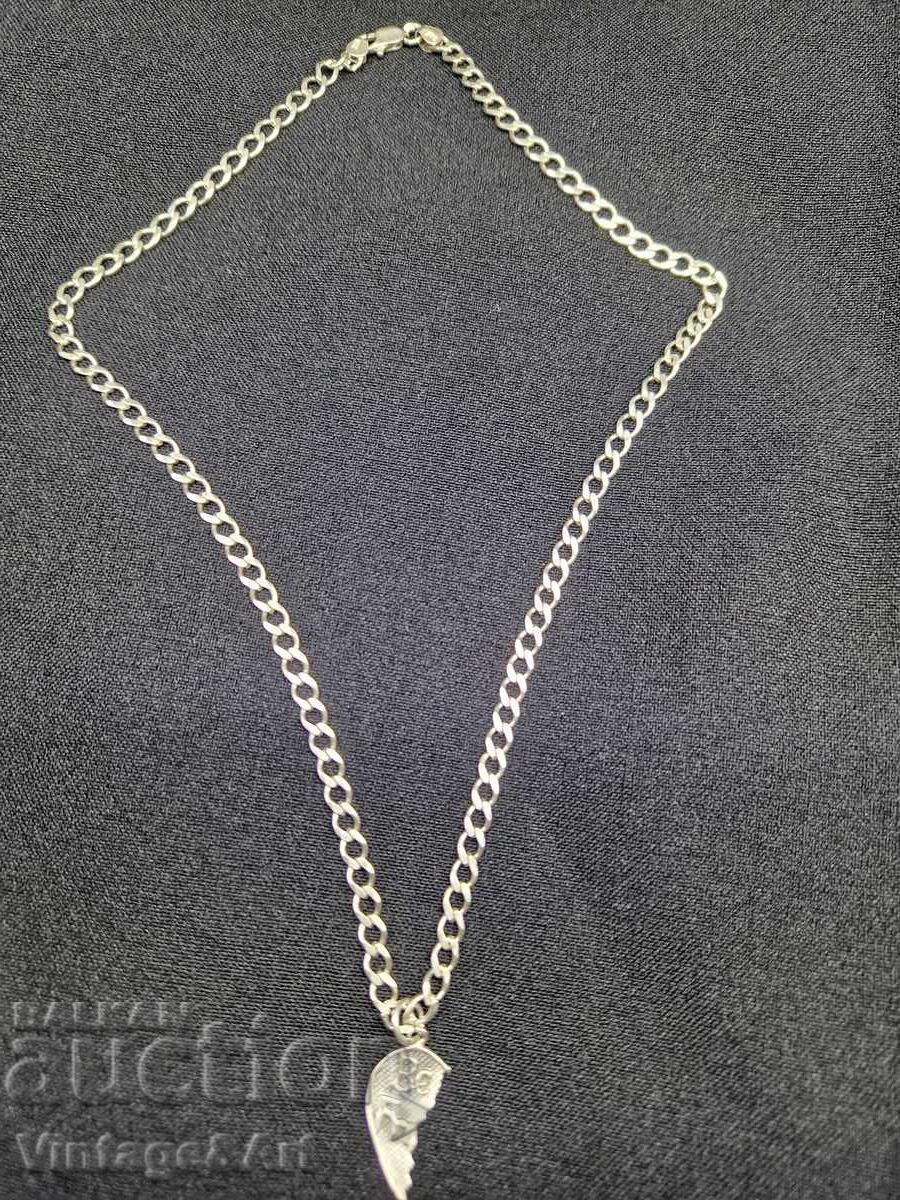 Silver Chain with Half Pendant, 925 Sterling Silver - 6