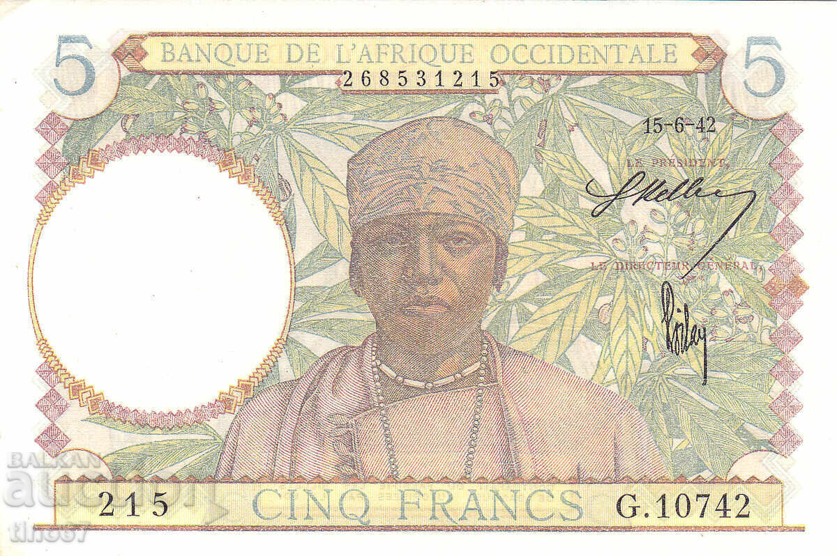 tino37 - AFRICA DE VEST FRANCEZĂ - 5 FRANCI - 1942 - XF+/AU cu preț € 15.90 | 31.10 BGN