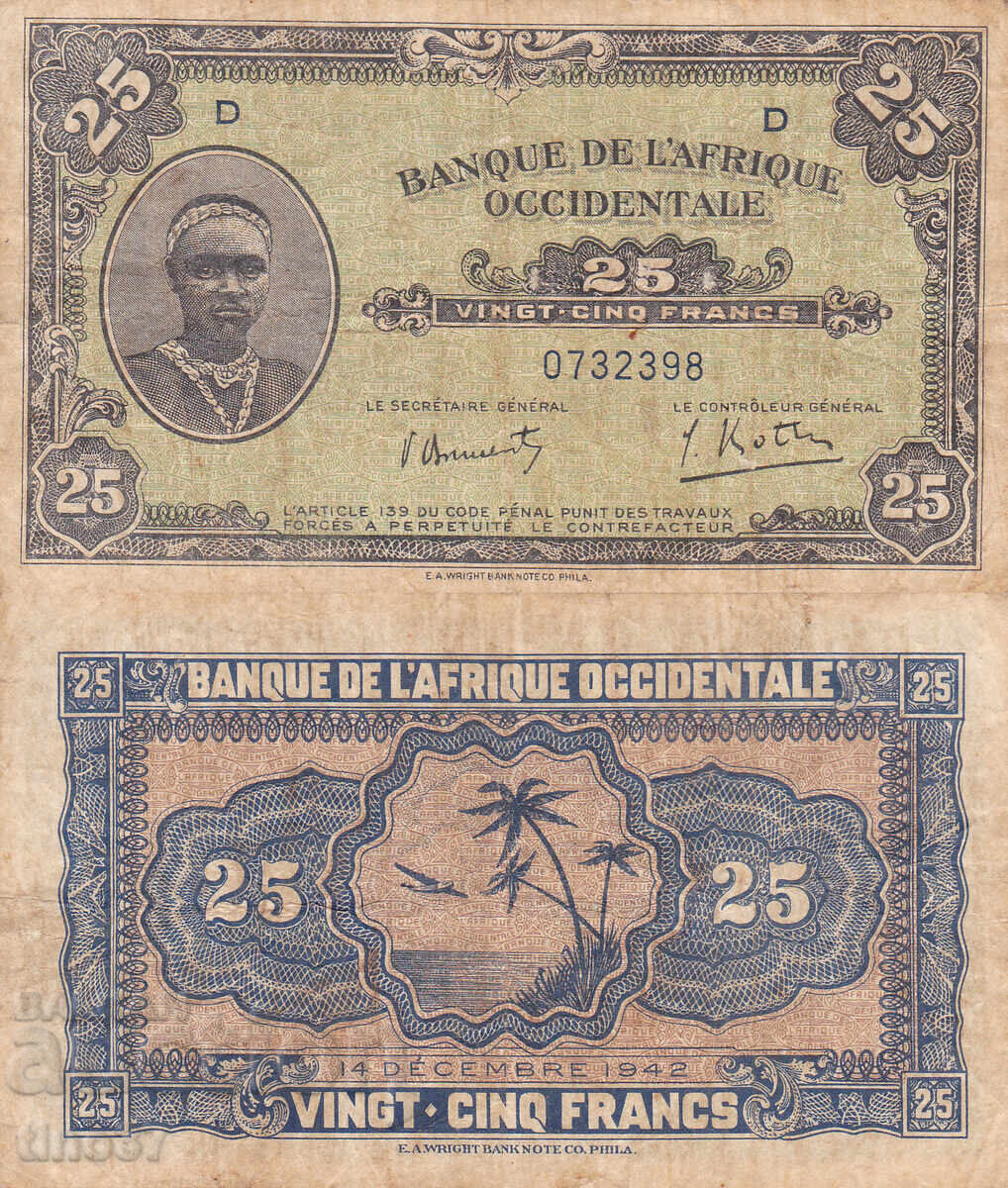 tino37 - FRENCH WEST AFRICA - 25 FRANCS - 1942
