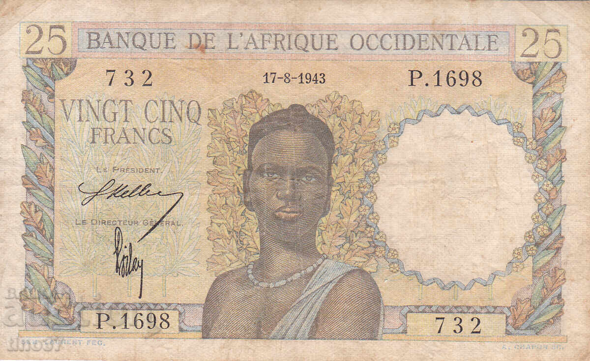 tino37 - FRENCH WEST AFRICA - 25 FRANCS - 1943 with price 27.90 BGN | € 14.27