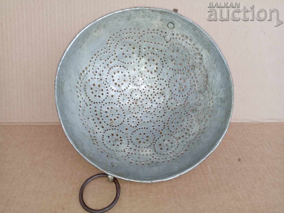 Antique copper colander, copper pot, copper strainer