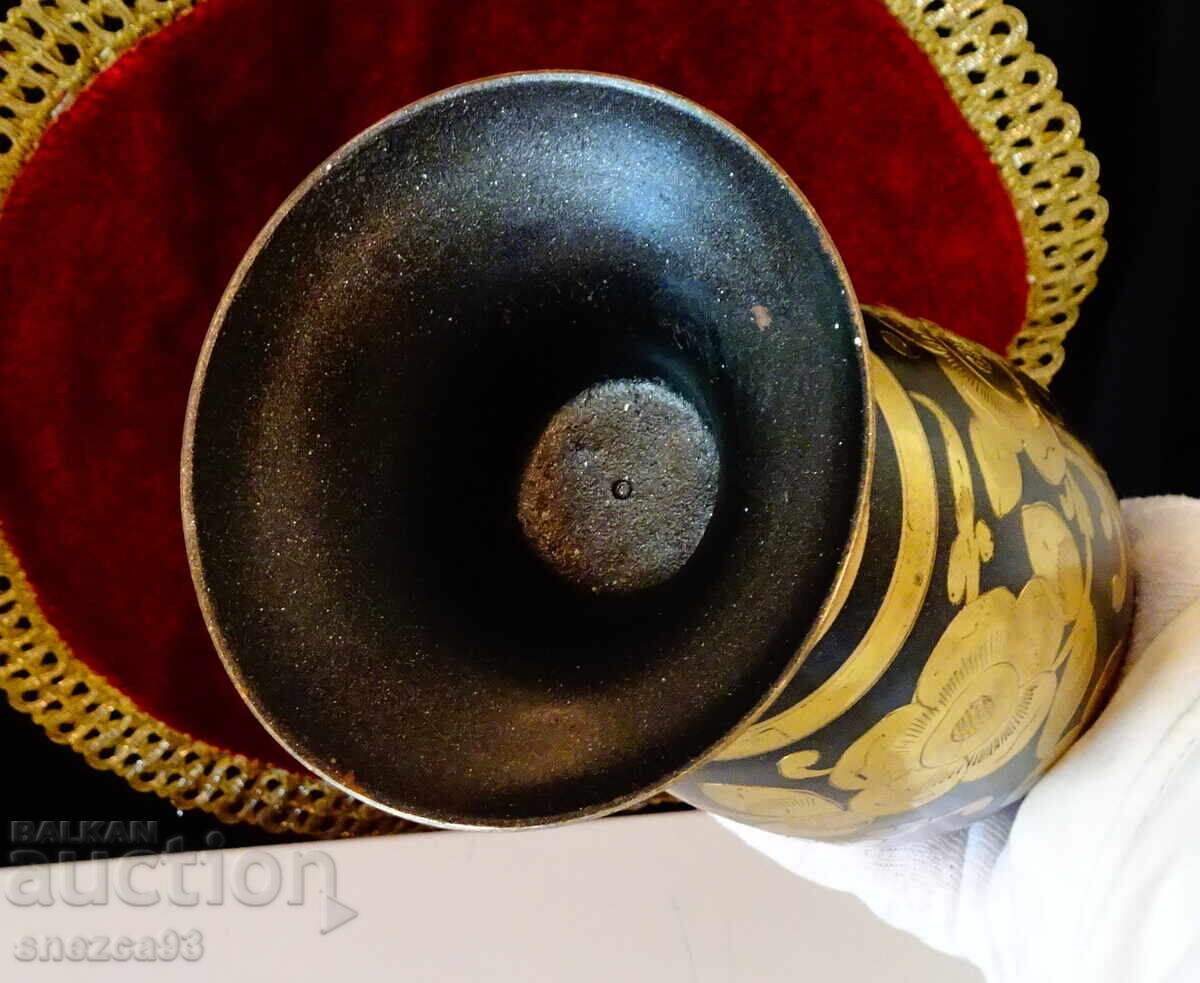 Χάλκινο βάζο, επιχρύσωση, σμάλτο, 38 εκ., 870 γρ - 6