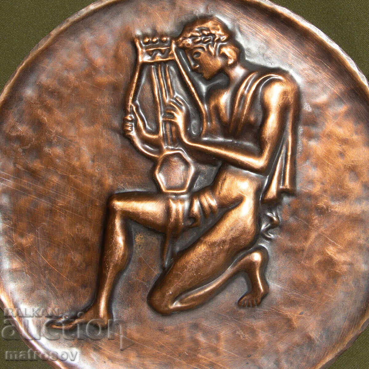 Auction Copper plaque bas-relief, Orpheus playing his lyre Auction Copper plaque bas-relief, Orpheus playing his lyre