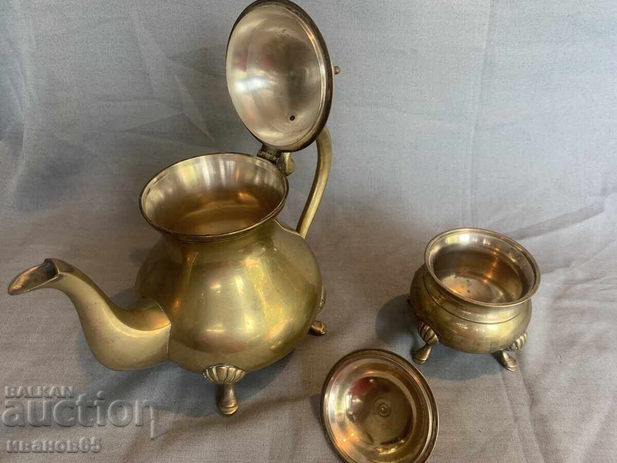 Auction Bronze teapot with sugar bowl Auction Bronze teapot with sugar bowl
