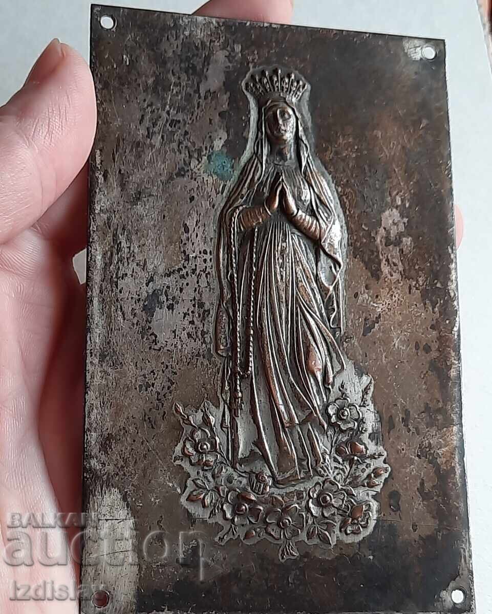 Licitație Aplicație bronzată argintată cu temă religioasă Licitație Aplicație bronzată argintată cu temă religioasă