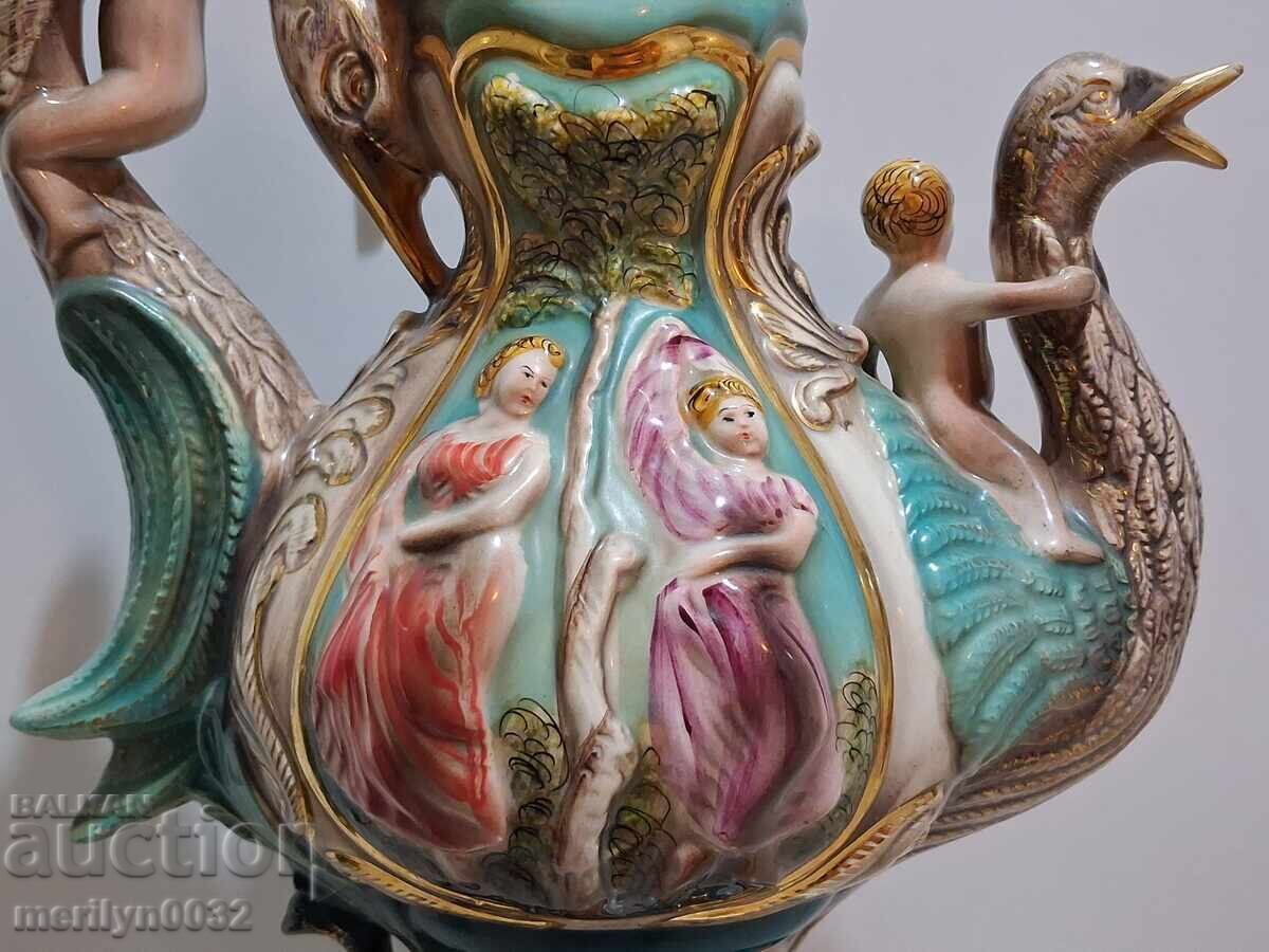 Παράδοση Βελγική κανάτα πορσελάνης 19ου αιώνα μαγιόλικα