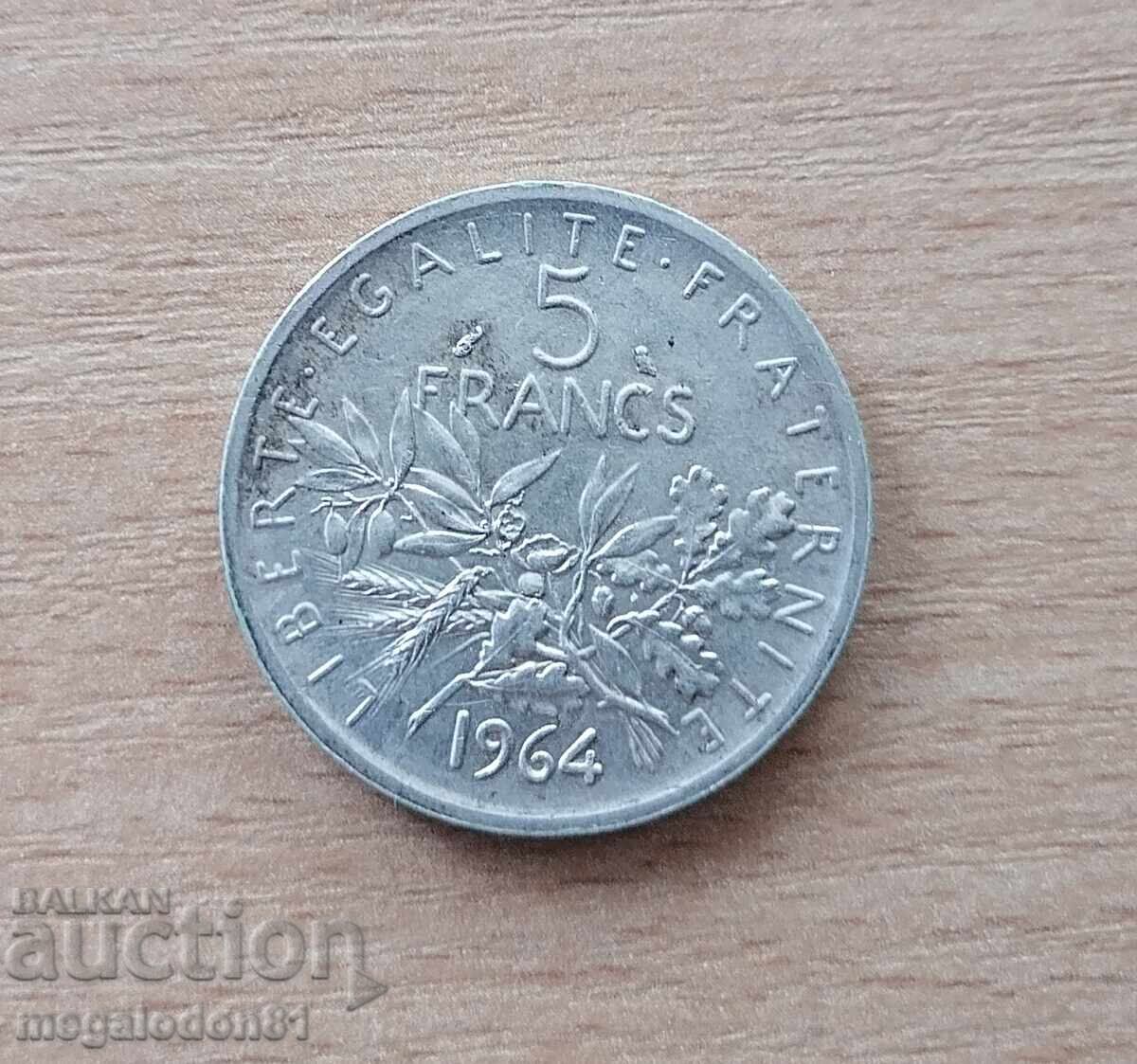 Франция - 5 франка 1964, сребро Франция - 5 франка 1964, сребро