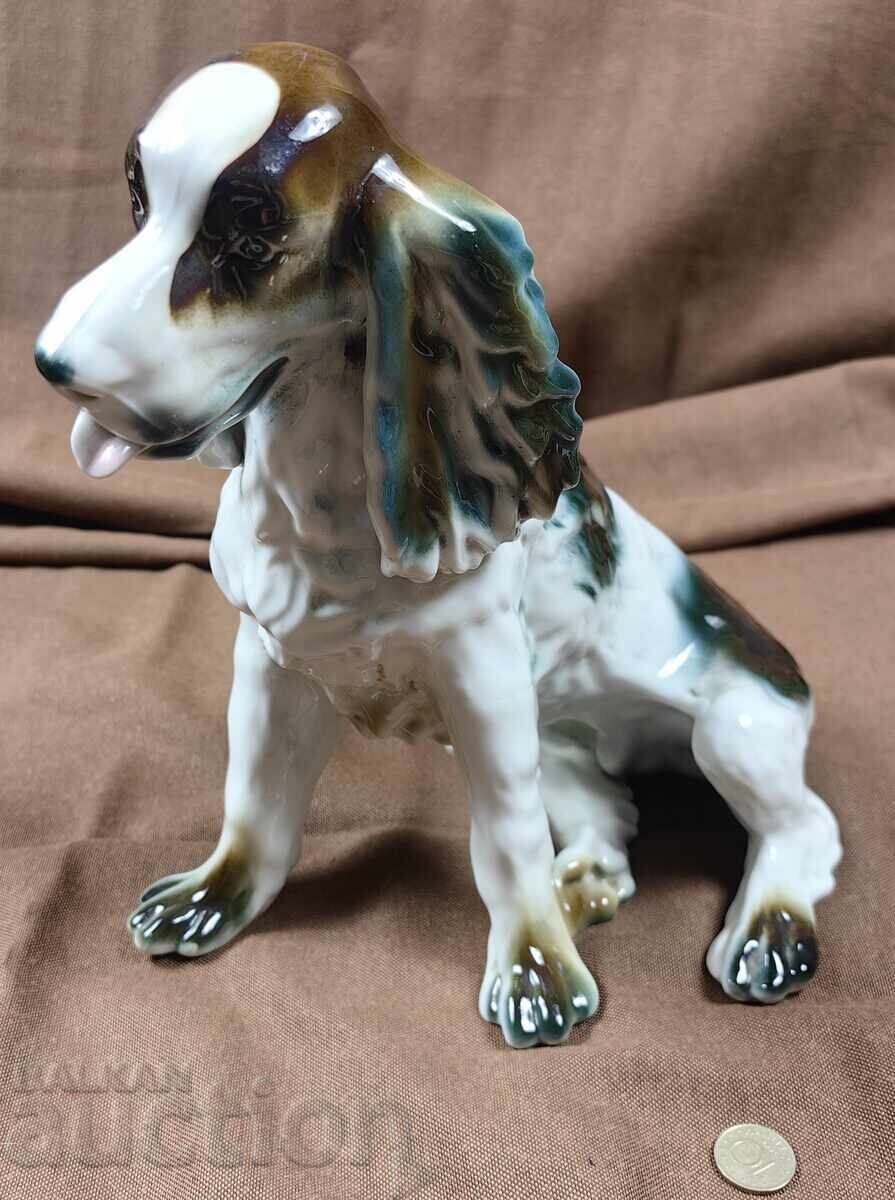 HUGE PORCELAIN DOG FIGURE STATUETTE MARKED HEALTHY - 6
