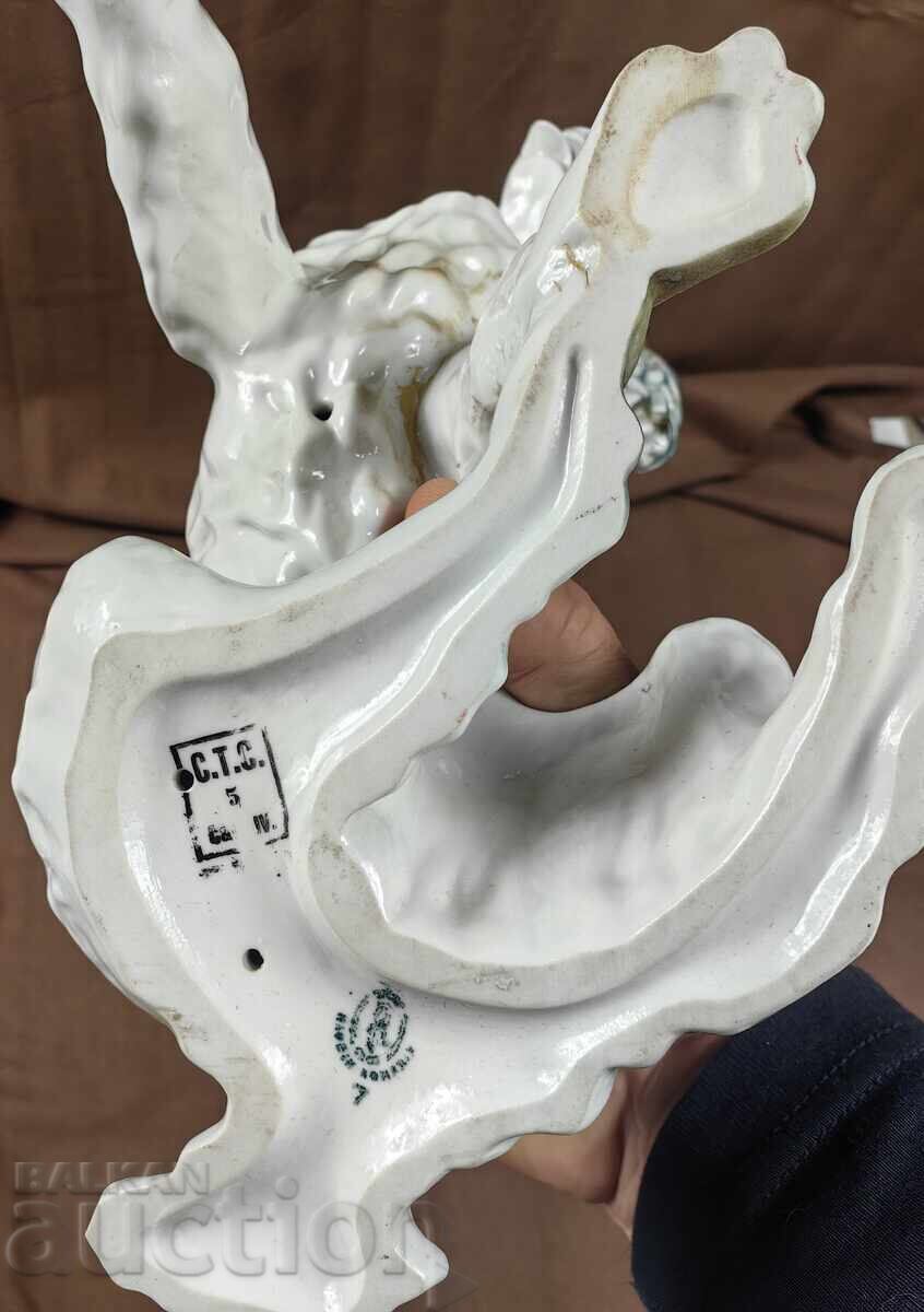 HUGE PORCELAIN DOG FIGURE STATUETTE MARKED HEALTHY - 7