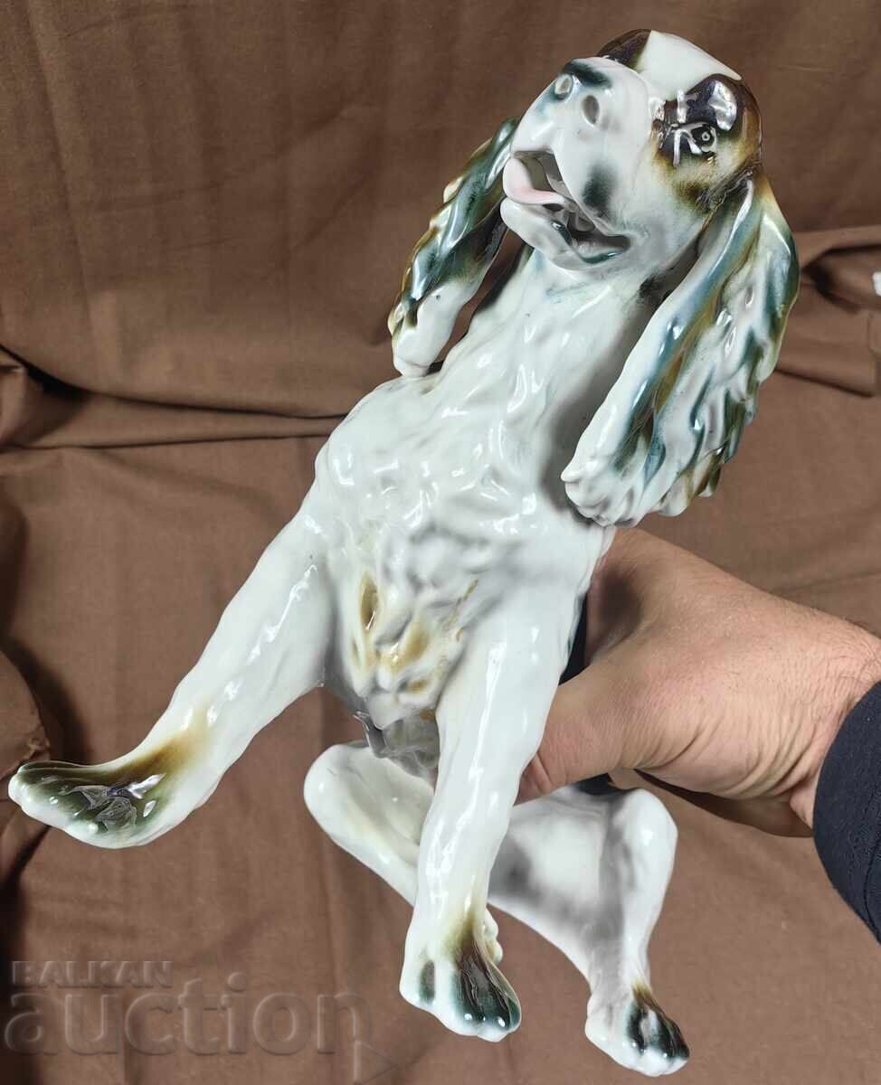 HUGE PORCELAIN DOG FIGURE STATUETTE MARKED HEALTHY