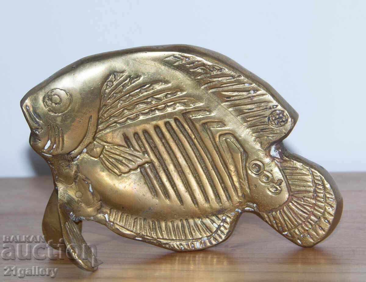 Αυθεντικό μπρούτζινο γλυπτό, πλαστικό ψάρι - 6