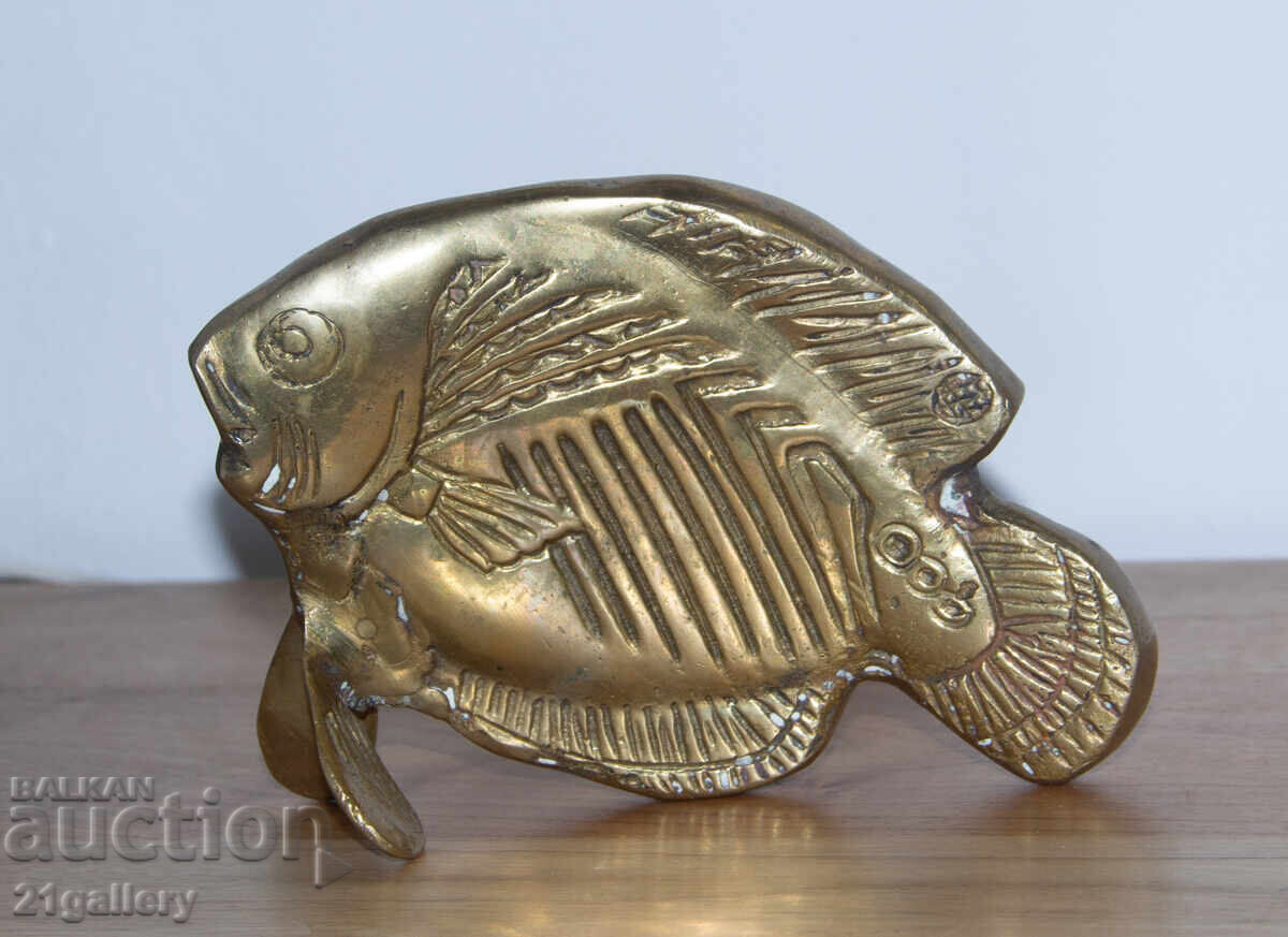 Αυθεντικό μπρούτζινο γλυπτό, πλαστικό ψάρι - 7