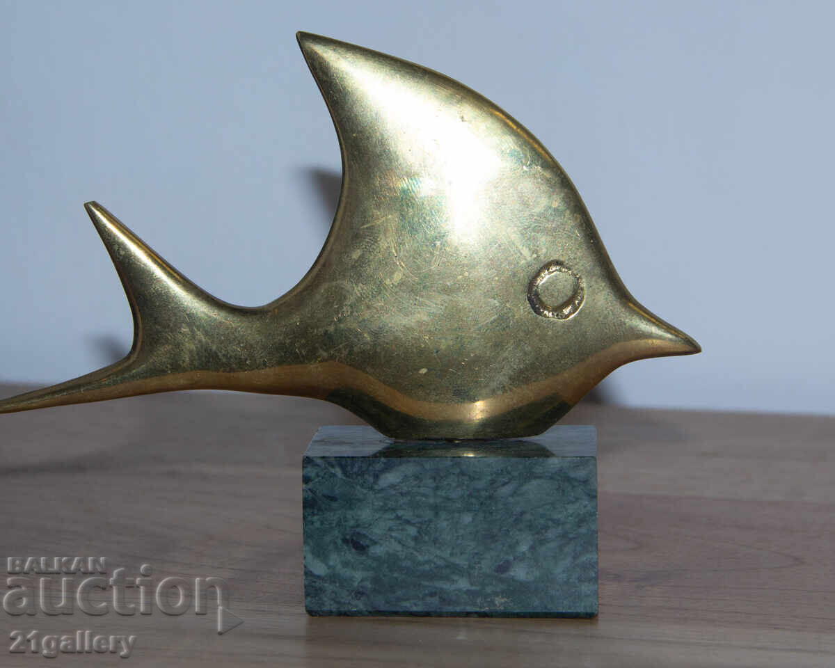 Δημοπρασία Αυθεντικό μπρούτζινο γλυπτό, πλαστικό στυλιζαρισμένο ψάρι