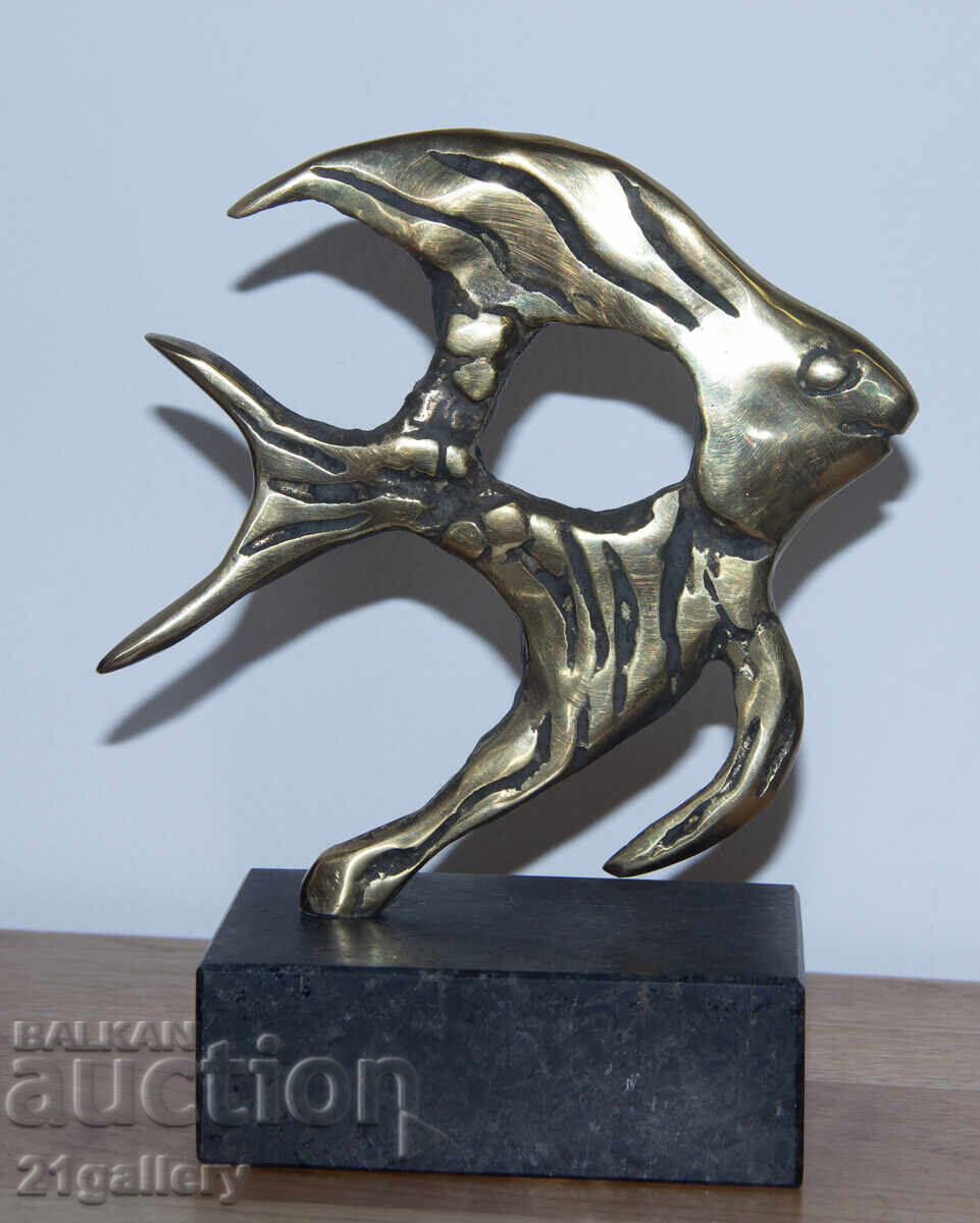 Licitație Sculptură din bronz originală, plastică, pește stilizat
