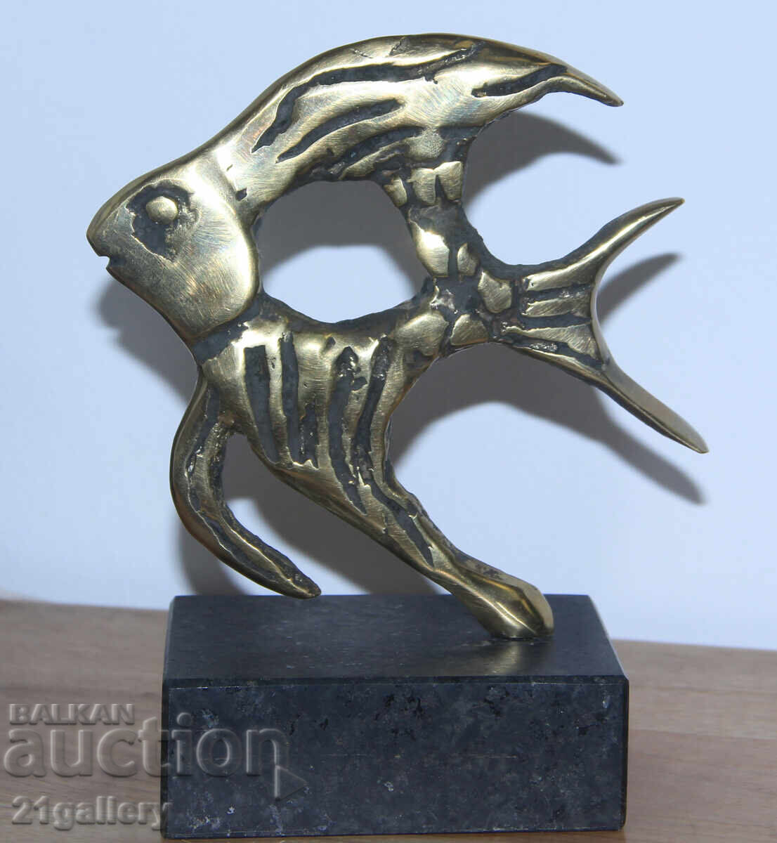 Sculptură din bronz originală, plastică, pește stilizat - 6