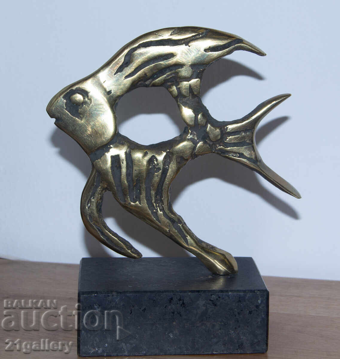 Sculptură din bronz originală, plastică, pește stilizat - 7