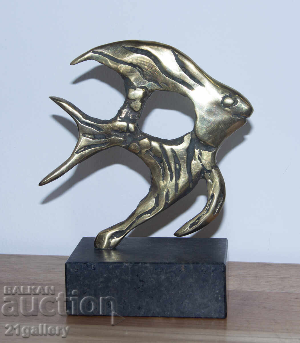 Sculptură din bronz originală, plastică, pește stilizat