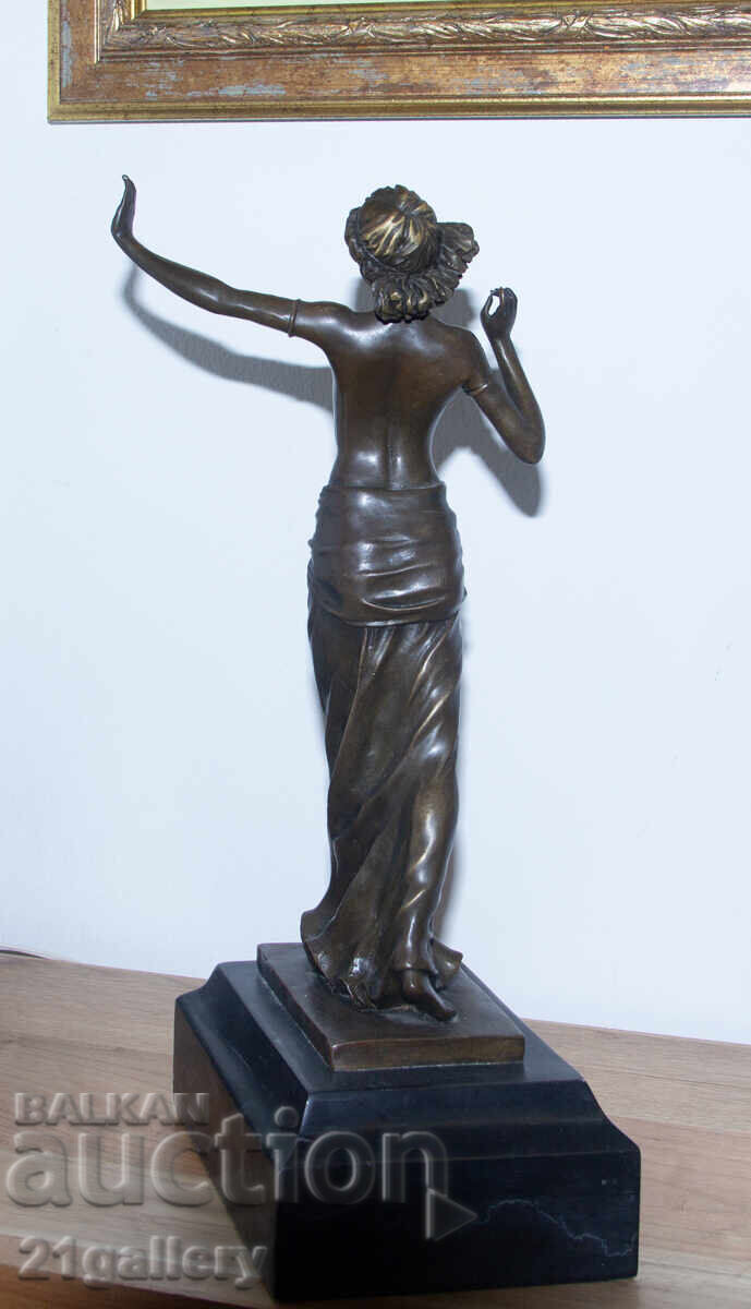 Art Nouveau, sculptură veche din bronz, statuie femeie - 5