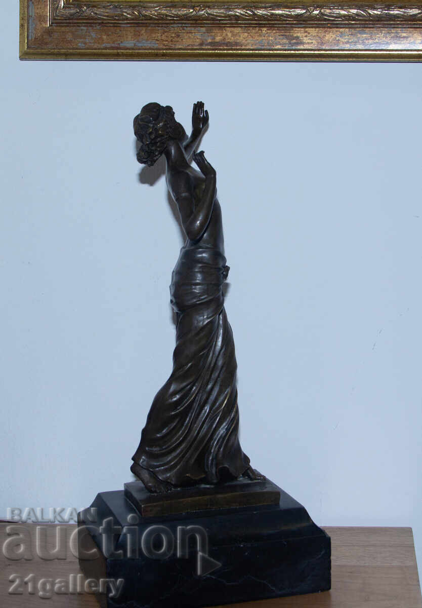 Art Nouveau, sculptură veche din bronz, statuie femeie - 6