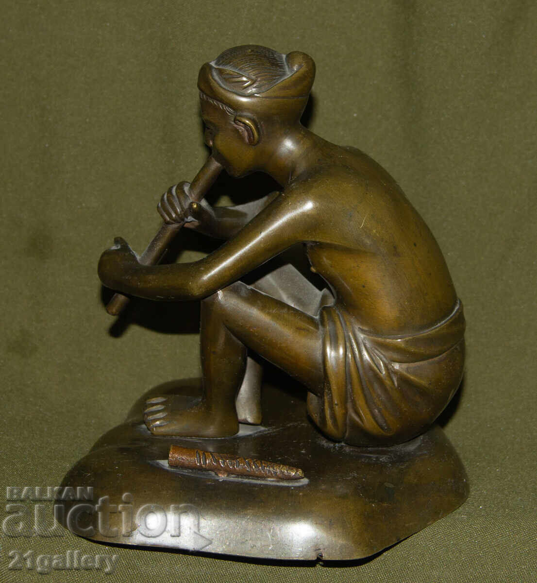 Original Bronze Sculpture, Plastic, Musician with Flute - 6