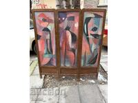 Paravan pictat vechi, semnat, cu tablou