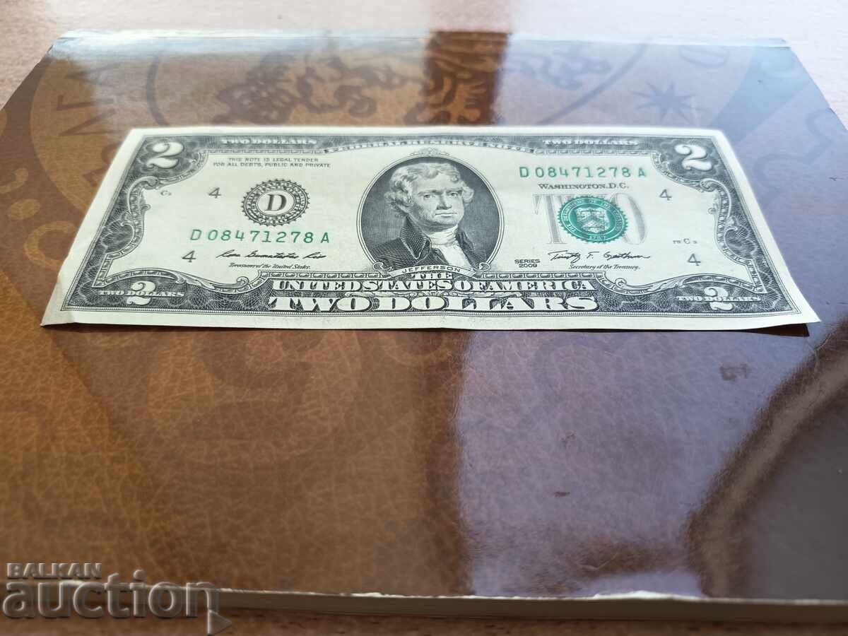 Bancnotă SUA 2 dolari din 2009, Tipografia Cleveland, Ohio cu preț 11.00 BGN | € 5.62 Bancnotă SUA 2 dolari din 2009, Tipografia Cleveland, Ohio cu preț 11.00 BGN | € 5.62
