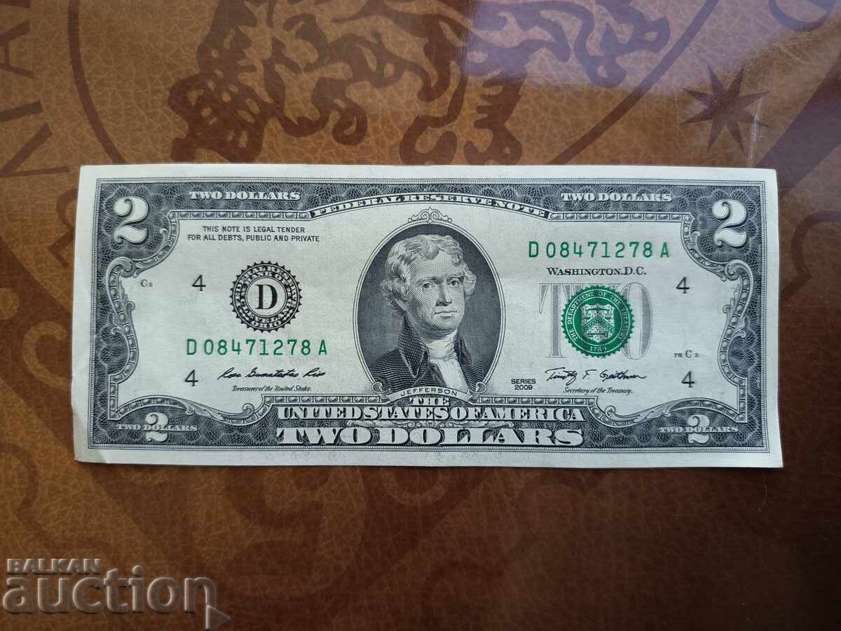 Bancnotă SUA 2 dolari din 2009, Tipografia Cleveland, Ohio Bancnotă SUA 2 dolari din 2009, Tipografia Cleveland, Ohio